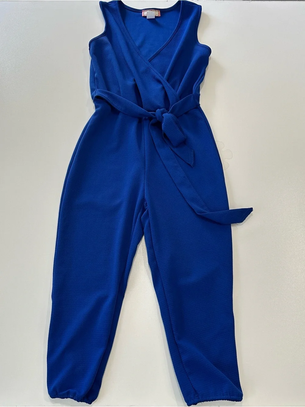 Sleeveless Royal Blue Wrap Jumpsuit with Tie Waist  V - Neck Size S
